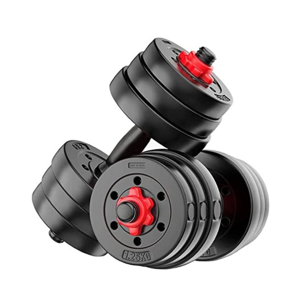 FitBox Sports Intruder 20 Kg Adjustable PVC Dumbbells Weights With Dumbbells Rods For Home Gym & Strength Training, 10 Kg X 2 (Black)