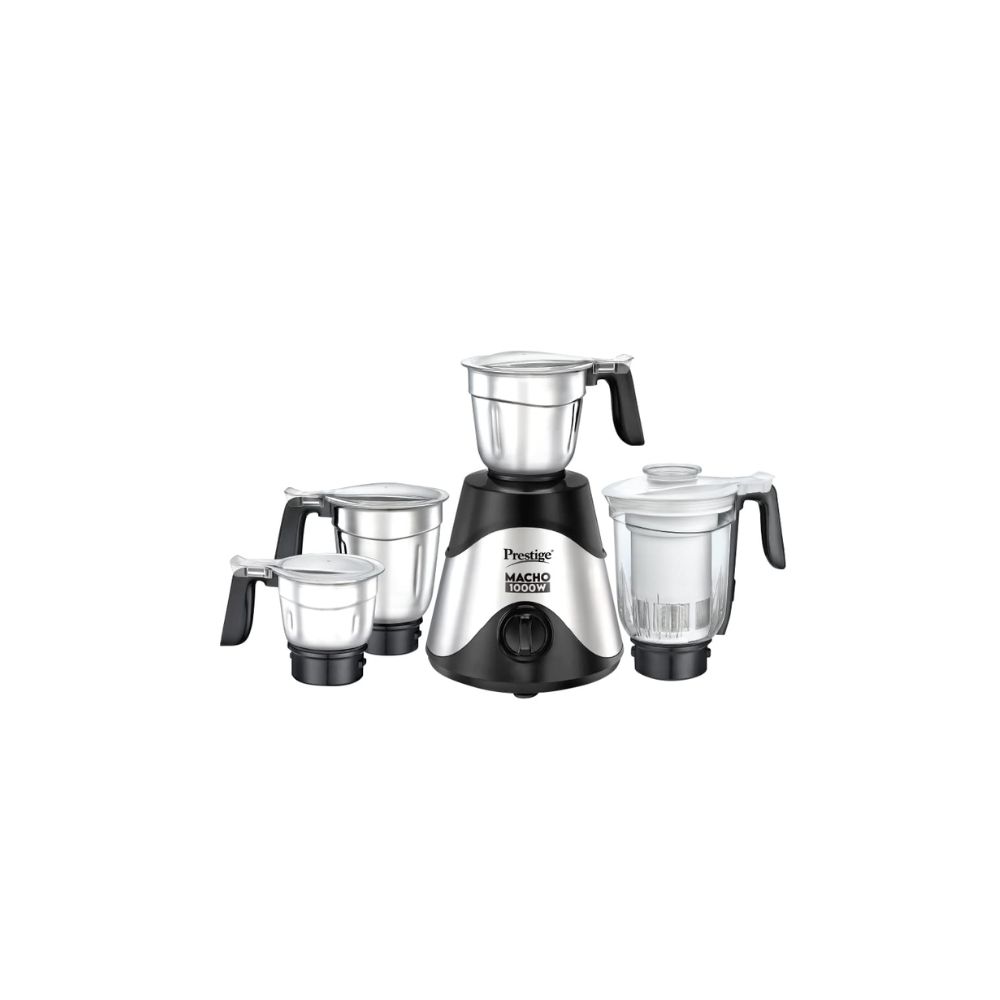 Prestige Macho 1000 W Mixer Grinder 4 Jars 1500 ml 1300 ml 1500 ml 600 ml Black Silver Pure Copper Motor Winding