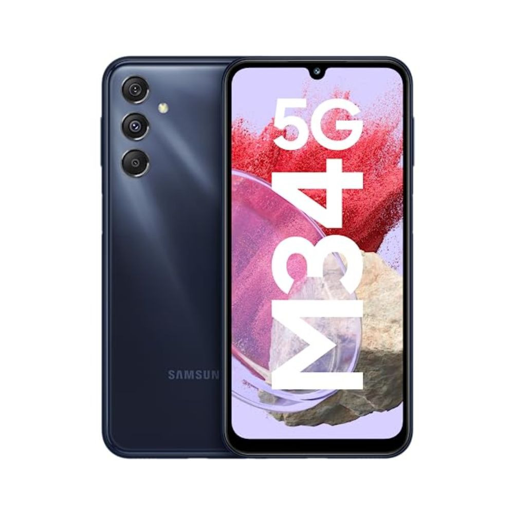 Samsung Galaxy M34 5G (Midnight Blue,8GB,256GB)|120Hz sAMOLED Display|50MP Triple No Shake Cam|6000 mAh Battery|4 Gen OS Upgrade & 5 Year Security Update|16GB RAM with RAM+|Android 13|Without Charger Samsung Mobile
