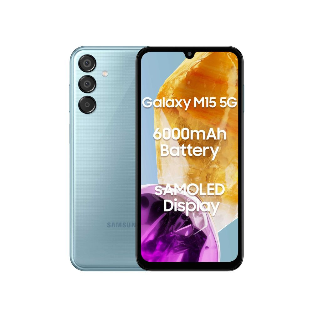 Samsung Galaxy M15 5G Celestial Blue6GB RAM128GB Storage 50MP Triple Cam 6000mAh BatteryMediaTek Dimensity 6100 4 Gen OS Upgrade  5 Year Security UpdateSuper AMOLED DisplayWithout Charger