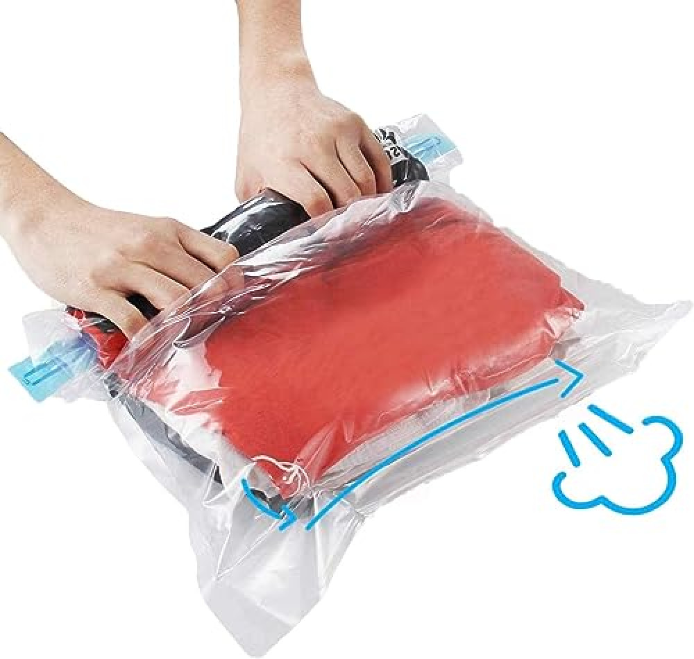 12 compression bags for travel no pump or vacuum needed packing bags for clothes smart saver travel essentials roll up reusable space bag saves upto 80 of storage vacuum bags for packing clothes 48918960629135 m