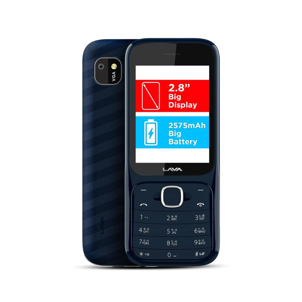 Lava Gem Power Dual Sim Keypad Phone 28 Display Camera  Flash  2575mAh Smart AI Powerful Battery  Wireless FM  Recording  7-Language Support Stereo Speakers  Call Recording Blue Chrome