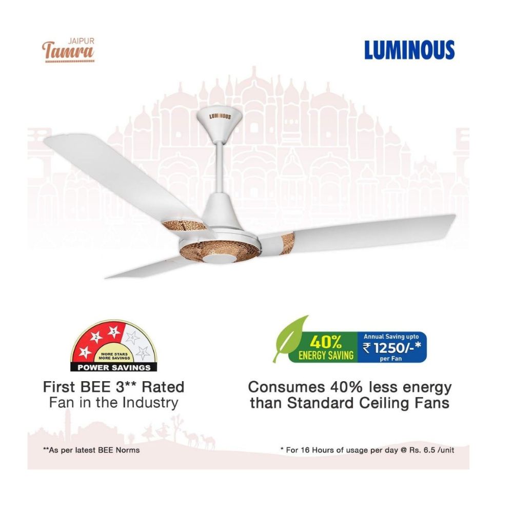 Luminous Jaipur Tamra 1200MM Designer Ceiling Fan with BEE 3-Star (Makrana White)