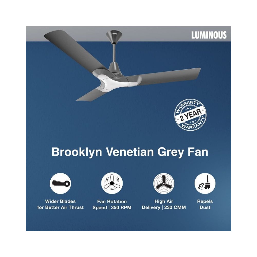 Luminous New York Brooklyn 1200mm/75 Watt ceiling fan , (Venetian Grey)