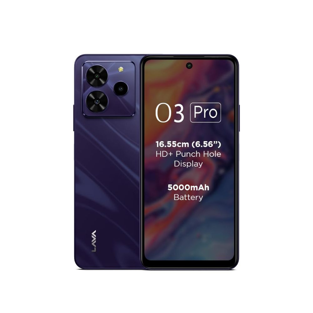Lava O3 Pro Glossy Purple 4 GB RAM 128 GB Storage Bigger 656 HD Display  50 MP AI Triple Rear Camera  8 MP Front Camera 5000 mAh Battery  10W Charging  Charger in Box