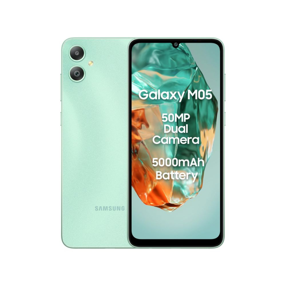 Samsung Galaxy M05 Mint Green 4GB RAM 64 GB Storage  50MP Dual Camera  Bigger 67 HD Display  5000mAh Battery  25W Fast Charging  2 Gen OS Upgrade  4 Year Security Update  Without Charger