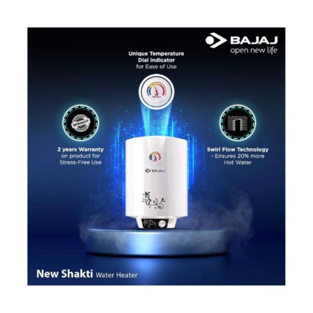 Bajaj New Shakti Storage 15 Litre Vertical Water Heater, White, 4 Star