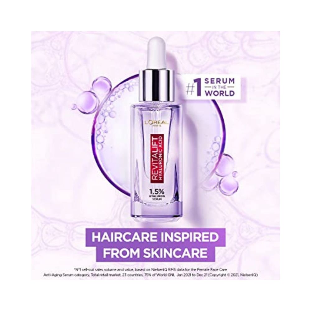 L'Oreal Paris Moisture Filling Shampoo, With Hyaluronic Acid, Adds Shine & Bounce, Hyaluron Moisture 72H, 1L
