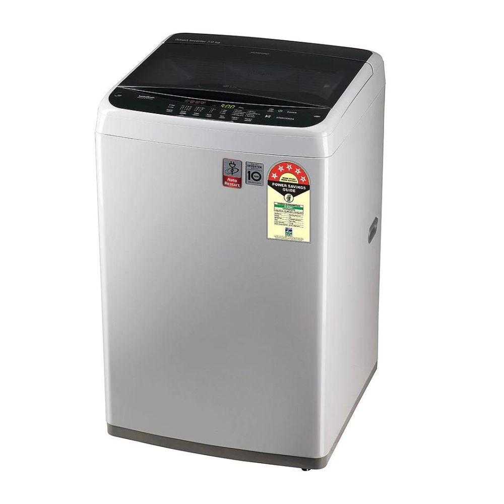 LG 7 kg 5 Star Smart Inverter Technology Fully Automatic Top Load Washing Machine (T70SPSF1ZA, Silver)