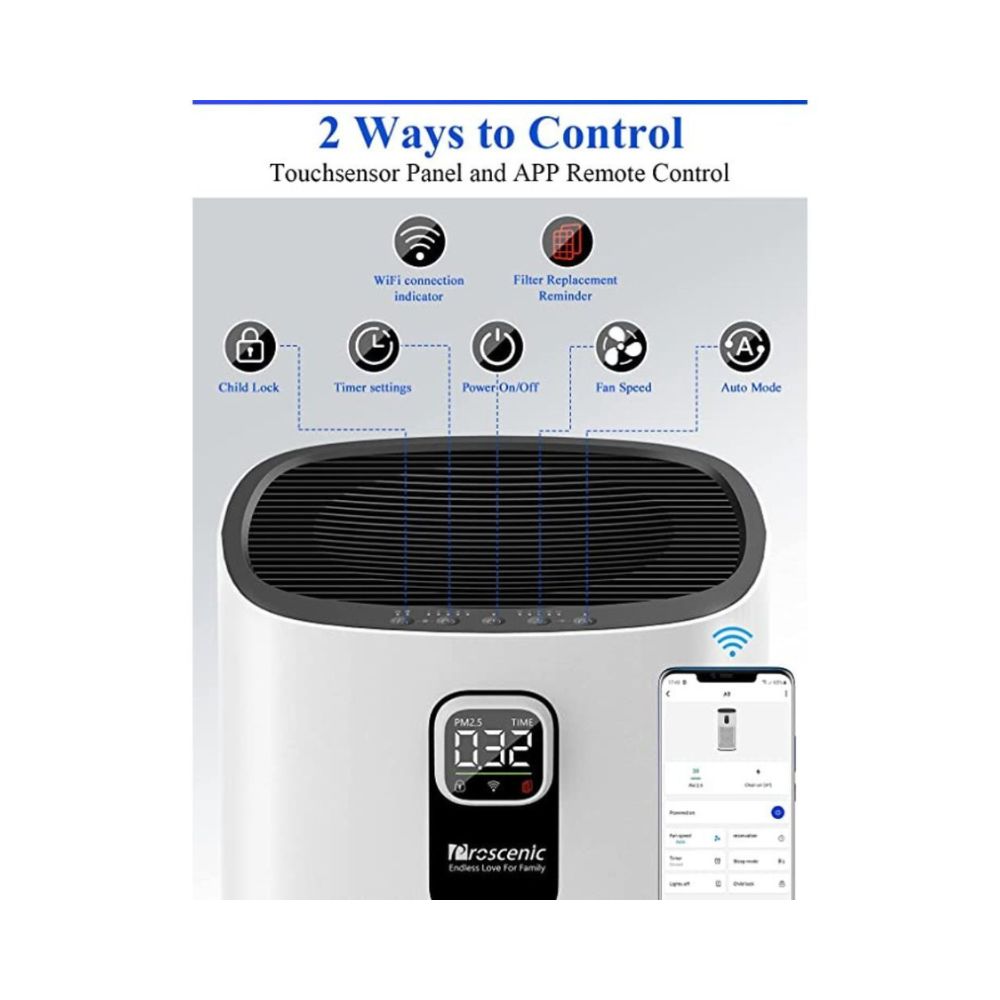 Proscenic A9 Air Purifier for Home Large Room with H13 HEPA Filter for Bedroom Office