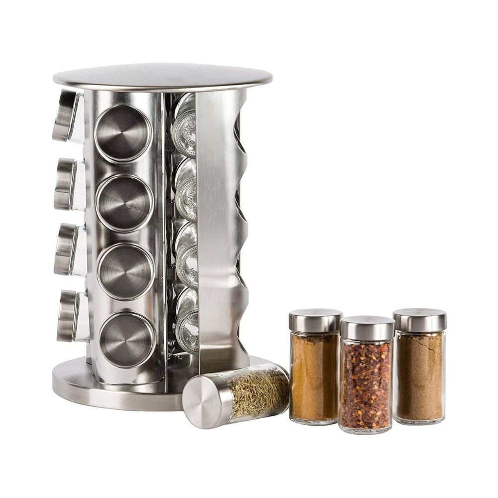 TRAY Stainless Steel Masala Spice Rack (16 Jars)