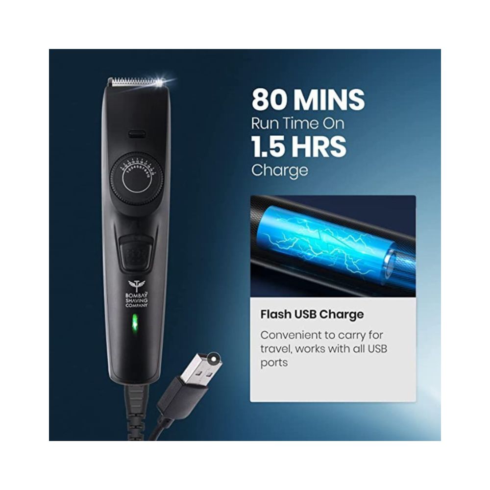 Bombay Shaving Trimmer Men | 2 Year Warranty | 80 Minutes of Run Time with 1.5 hours of Charging, Hair Trimmer (Black)