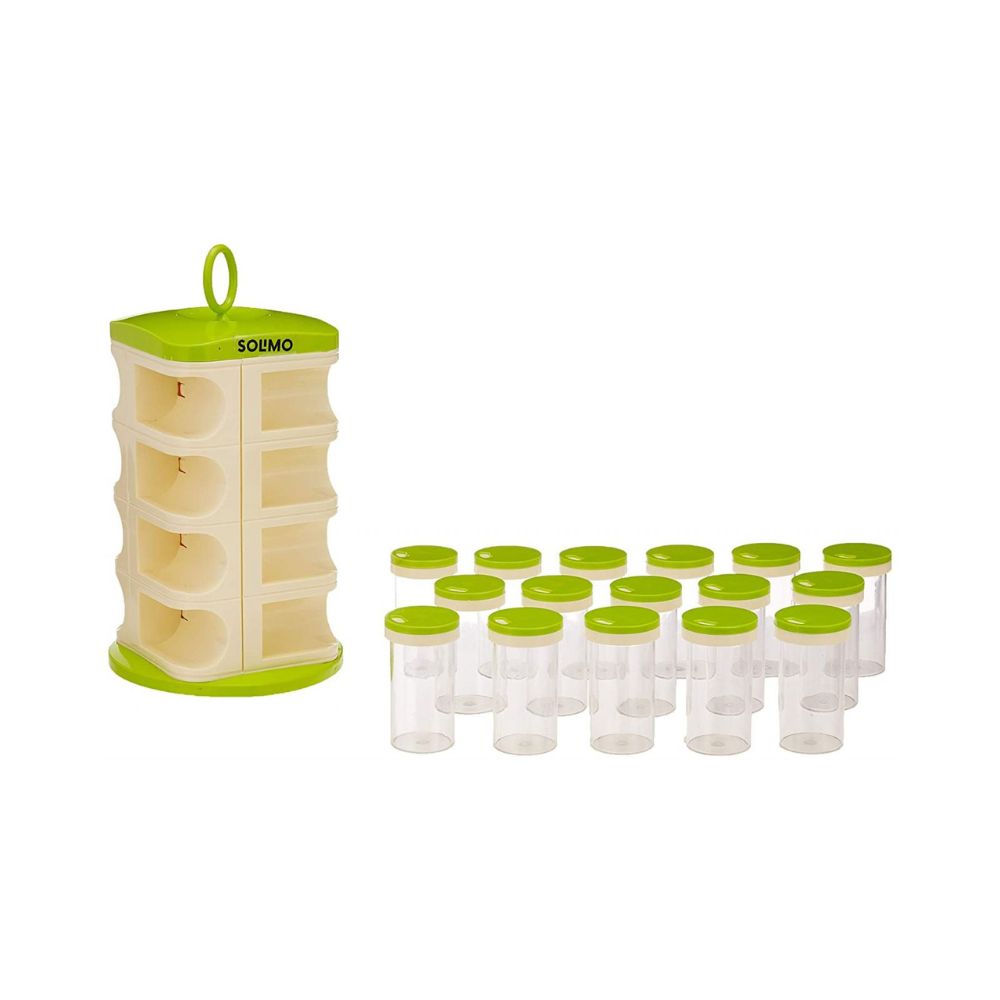 Amazon Brand - Solimo Revolving Plastic Spice Rack set (16 pieces)