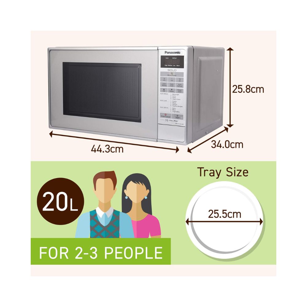 Panasonic 20L Solo Microwave Oven NN-ST26JMFDG Silver 51 Auto Menus