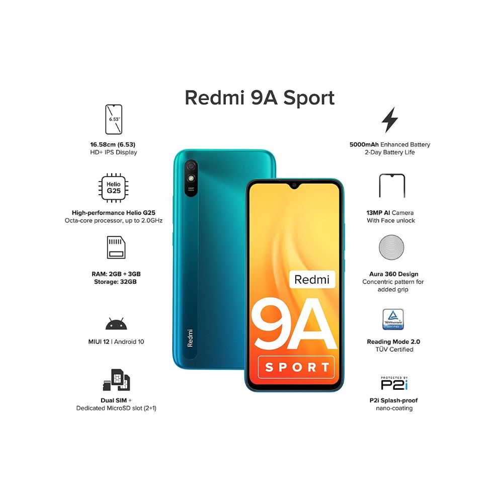 Redmi 9A Sport (Coral Green, 3GB RAM, 32GB Storage)