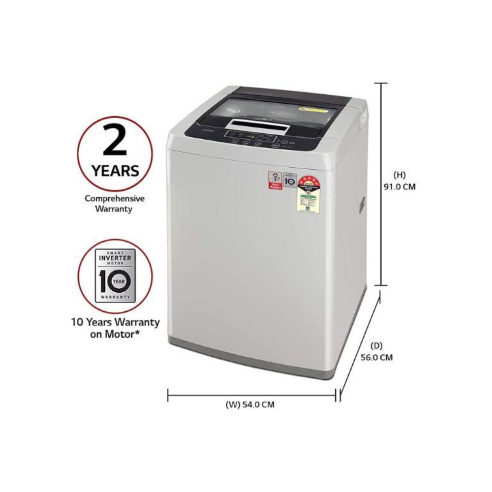 LG 7 kg 5 Star Inverter Fully-Automatic Top Loading Washing Machine (T70SKSF1Z, Middle Free Silver, TurboDrum)
