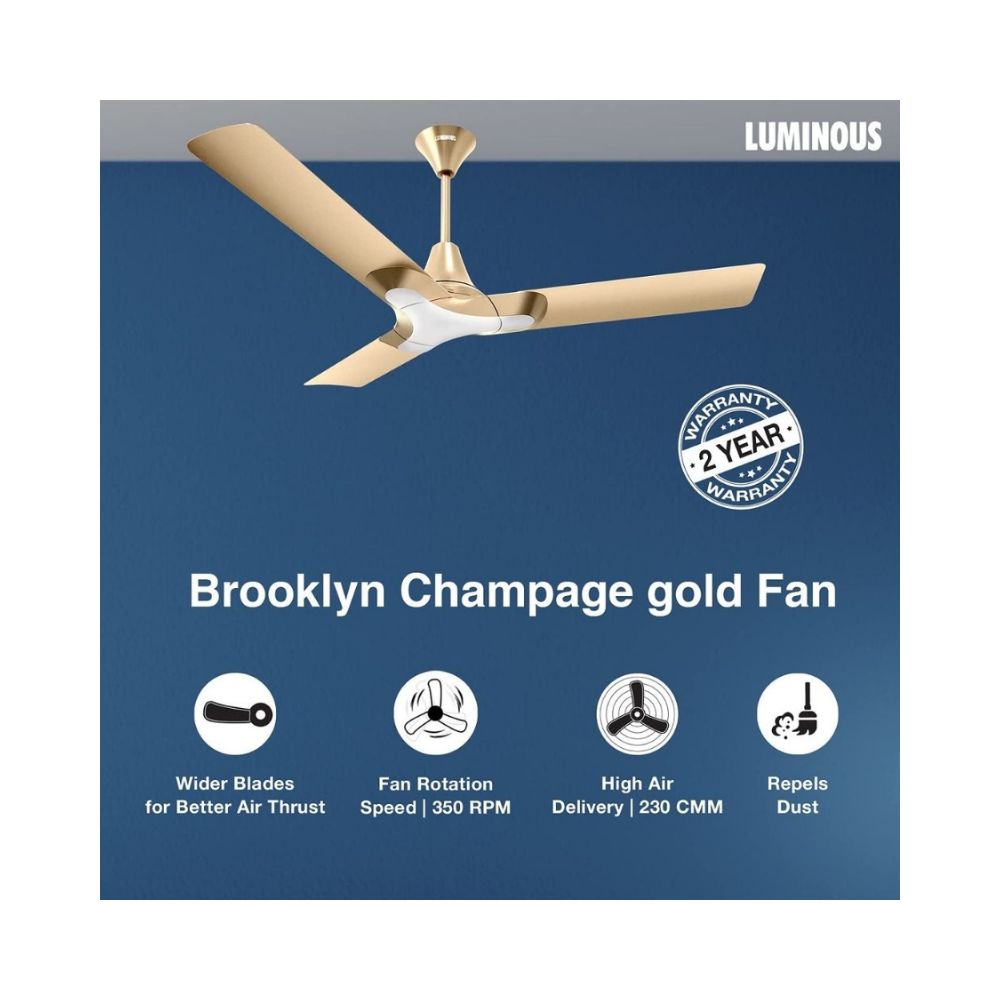 Luminous New York Brooklyn 1200mm/75 Watt ceiling fan (Champagne Gold)