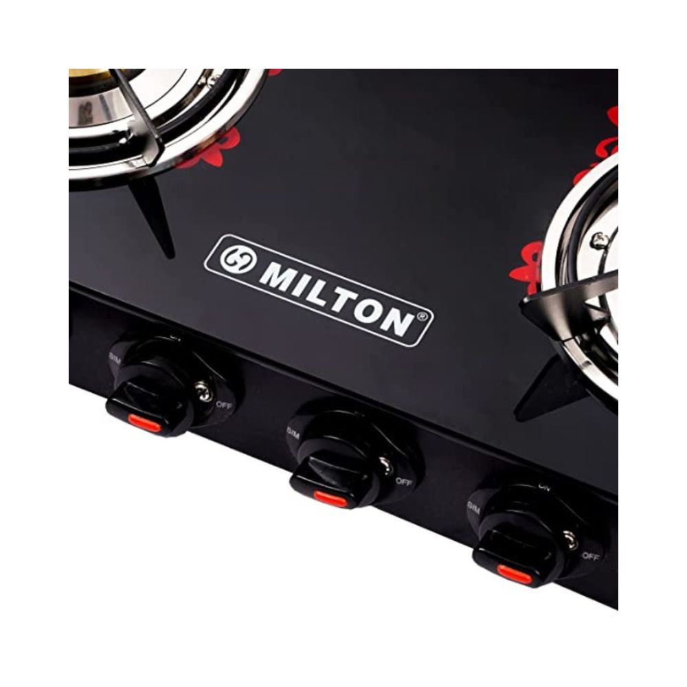 MILTON Premium 4 Burner Red Manual Ignition LPG Glass Top Gas Stove,