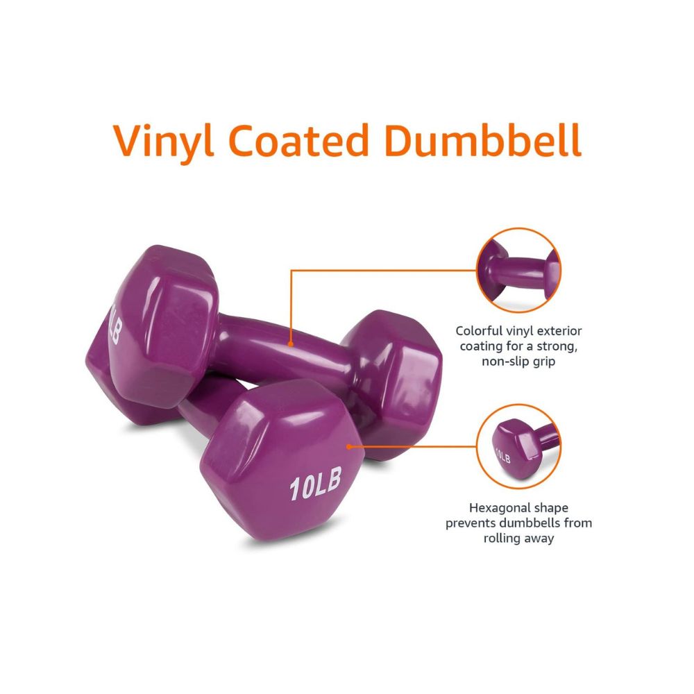 AmazonBasics Vinyl 10 Pound Fixed Dumbbells - Set of 2, Purple