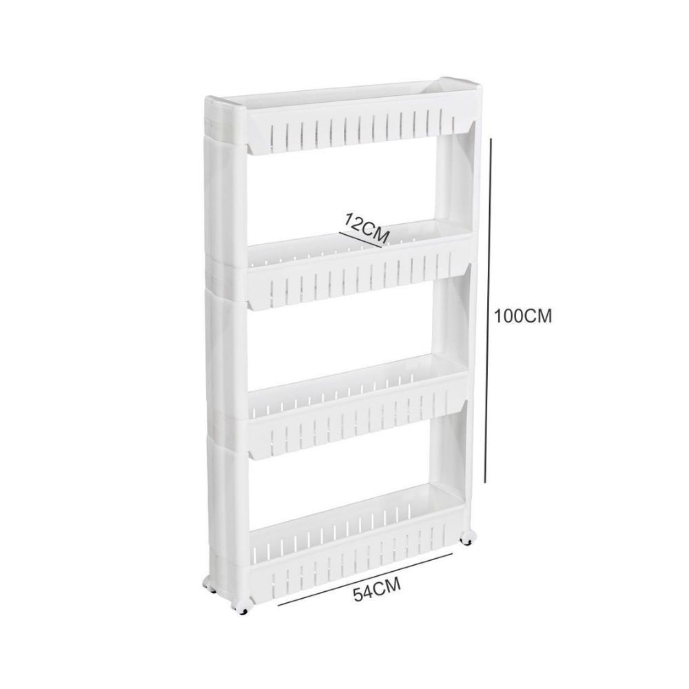 4 Layer Slim & Sleek Multi Storage Organizer Rack Trolley for Dining (54x12x100 cm, White, Plastic)