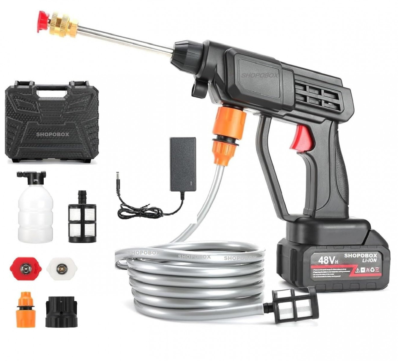 48V Portable Pressure Washer with Rechargeable Battery12000mah Cordless Pressure Washer Gun Cordless Power Washer Gun  Handheld Pressure Washer for Car Floor Cleaning Car Washer Gun Single Battery