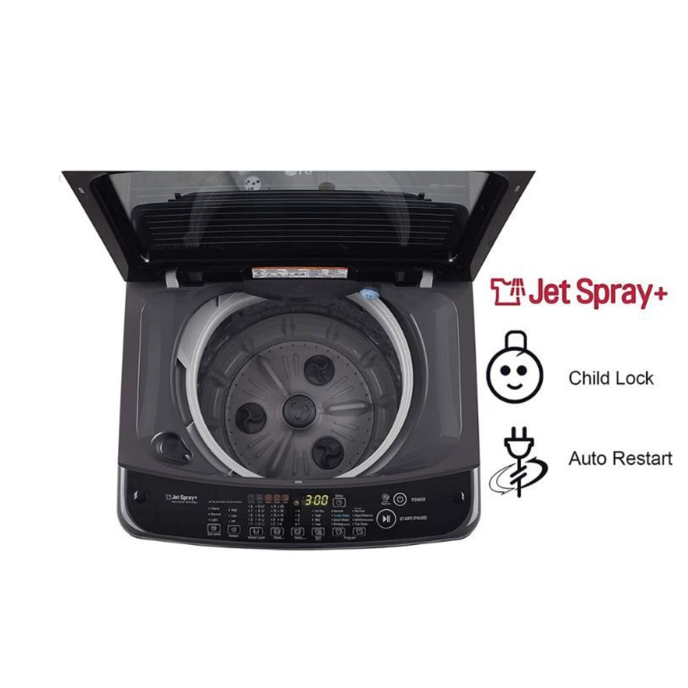 LG 7 Kg 5 Star Inverter Fully-Automatic Top Loading Washing Machine (T70SJMB1Z, Middle Black, Jet Spray+)