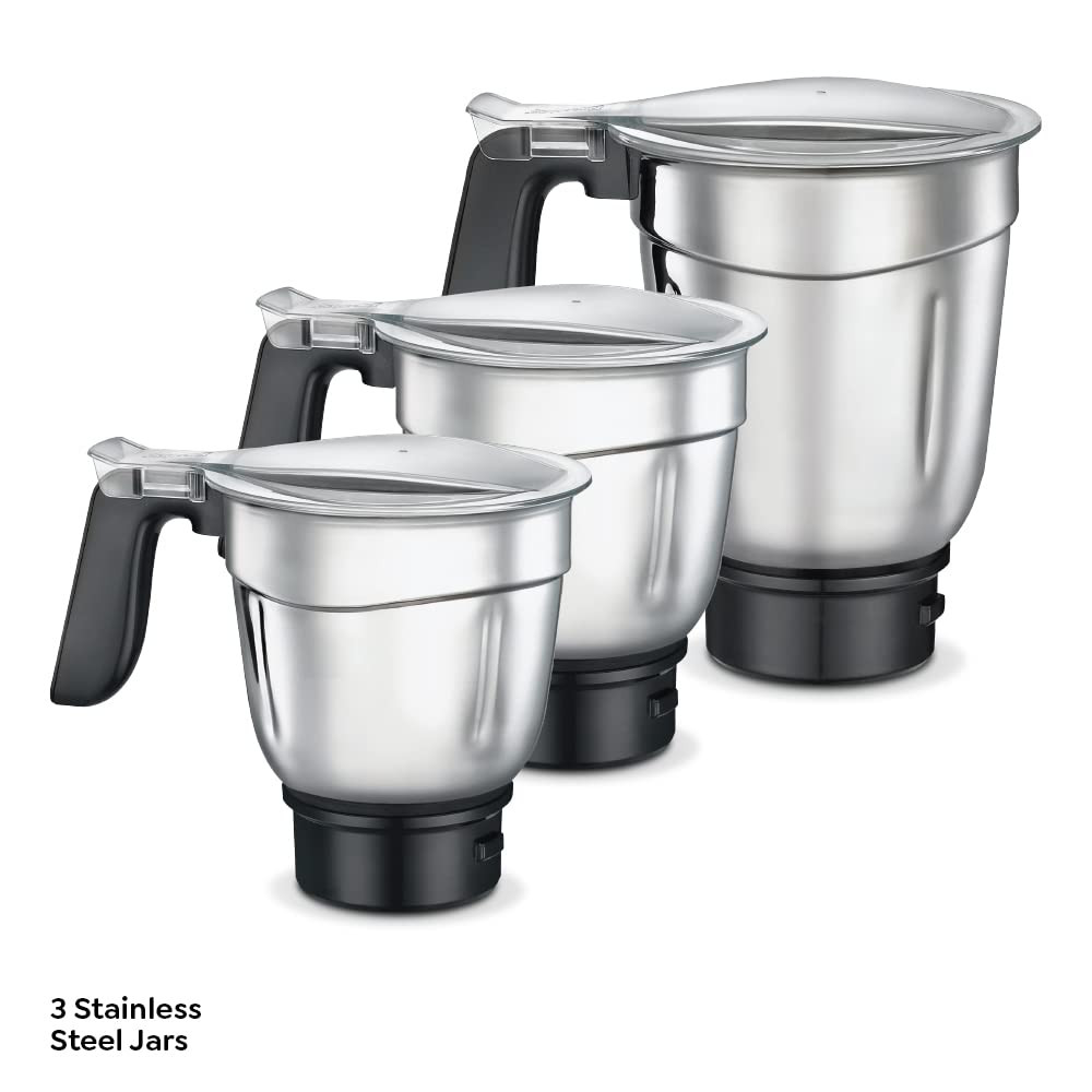 Prestige Macho 1000W Mixer Grinder with Accessories- Stainless Steel Jar-3U Multi Utility Jar-1U MIX-O-KEEP Jar-1U and Juicer Jar-1U Black  Silver