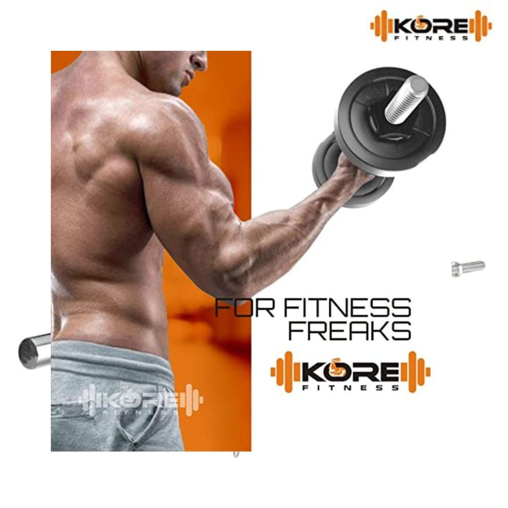 Kore PVC 10 Kg Combo 3 Home Gym Set with One 3 Ft Curl Rod and One Pair Dumbbell Rods with Gym Accessories, Black
