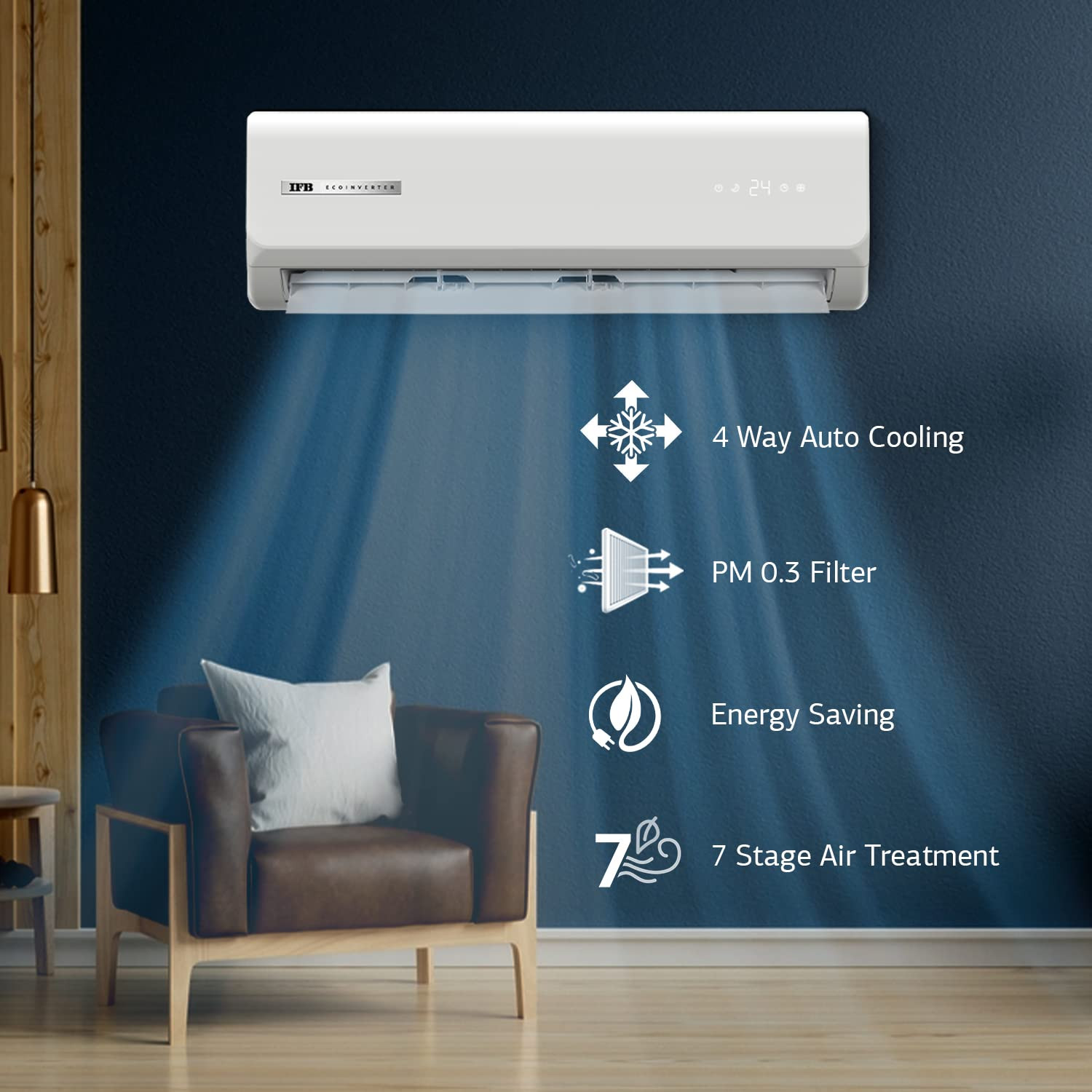 IFB 2 Ton 3 Star Inverter Split AC Copper Convertible Flexi 8-in-1 Cooling