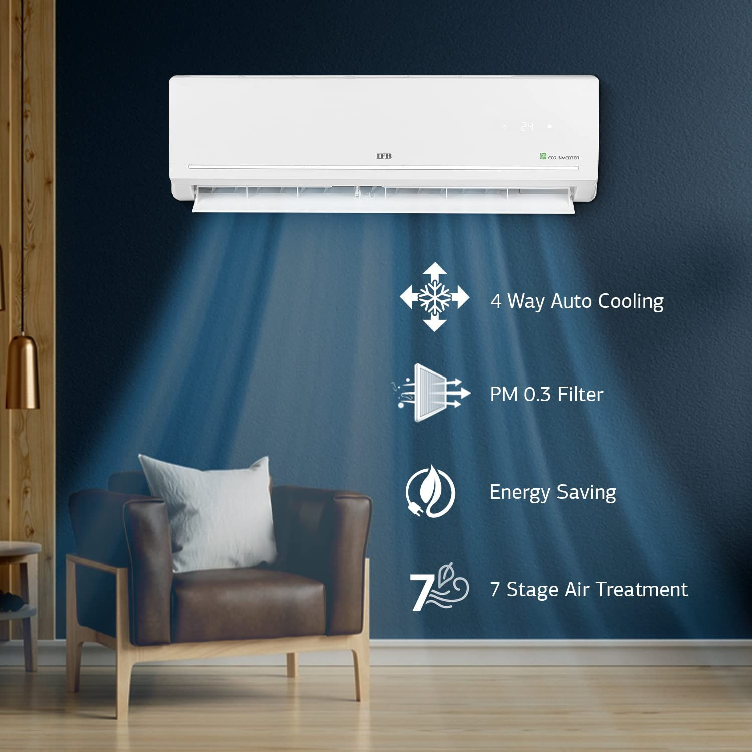 IFB 15 Ton 4 Star Gold Series Inverter Split AC Copper Convertible Flexi 8-in-1 Cooling