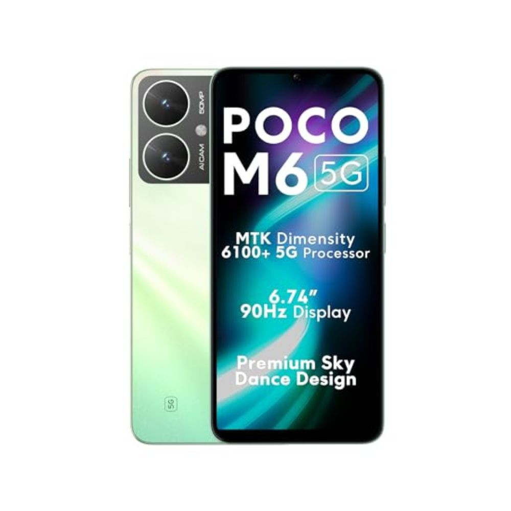 POCO M6 5G Polaris Green4GB RAM 128GB Storage  MediaTek Dimensity 6100 5G Processor  5000 mAh Battery  18W Fast Charging  50 MP AI Dual-Camera System Airtel Locked