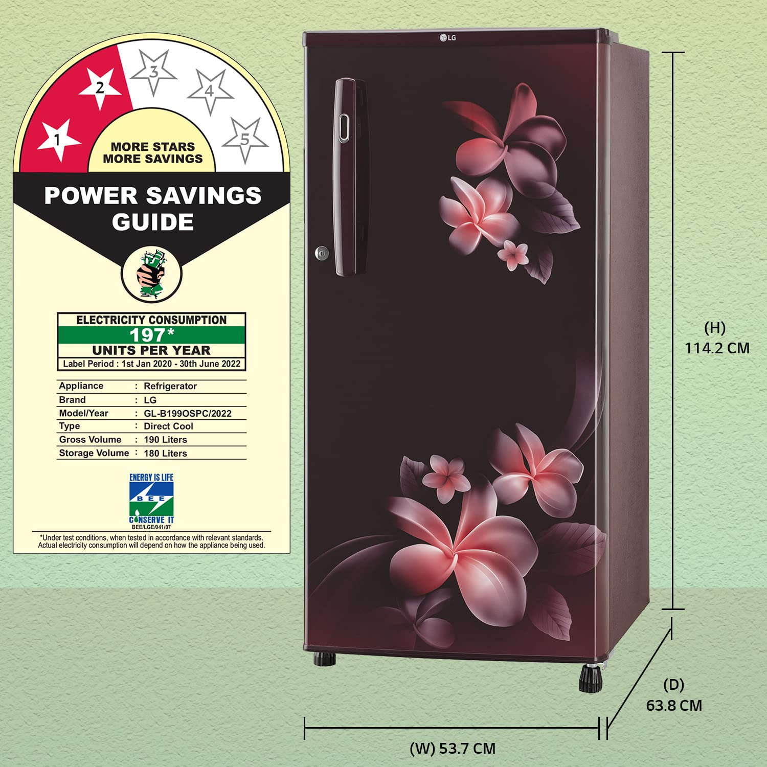 LG 190L 2 Star Direct-Cool Single Door Refrigerator GL-B199OSPC Scarlet Plumeria Fast Ice Making 2022 Model