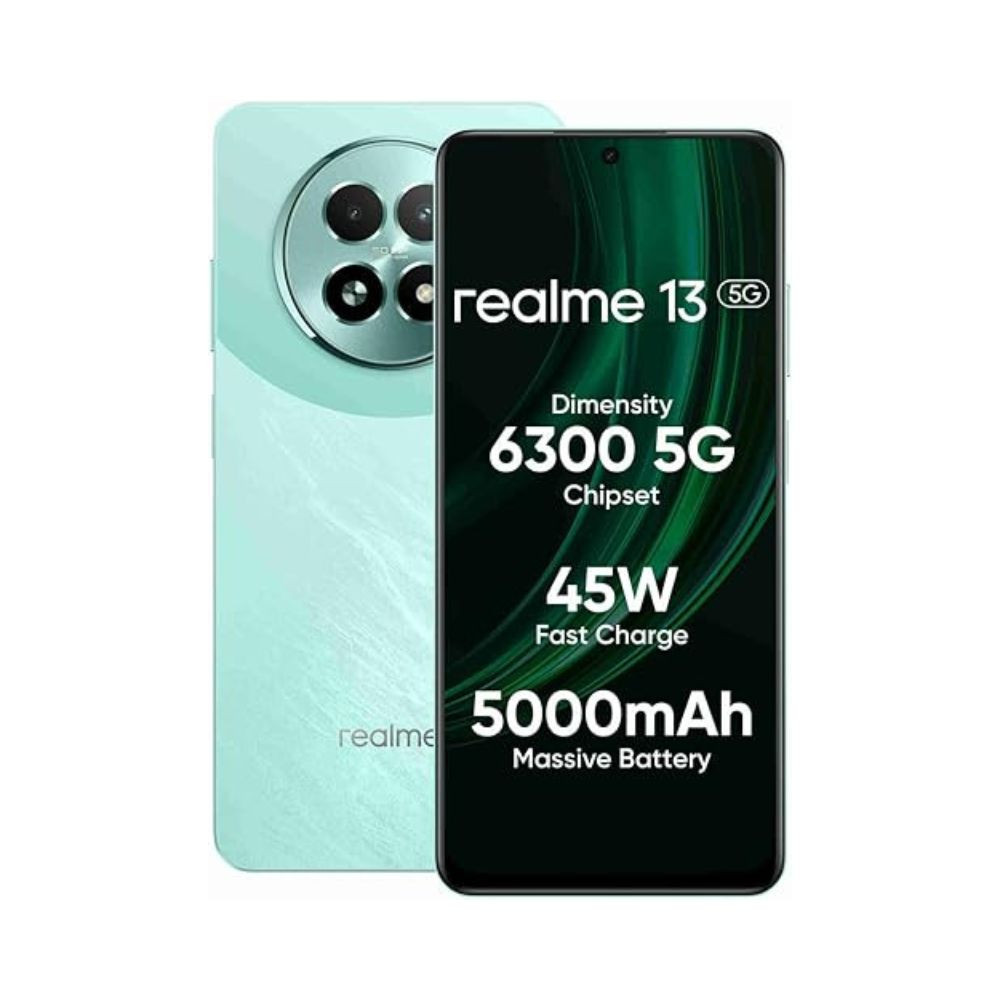 realme 13 5G Speed Green 8GB RAM 128GB Storage  Expandable Upto 2TB  Up to 18GB Dynamic RAM  50MP AI Dual Camera  672 AMOLED Display  45W Ultra Charging  Dimensity 6300 Processor