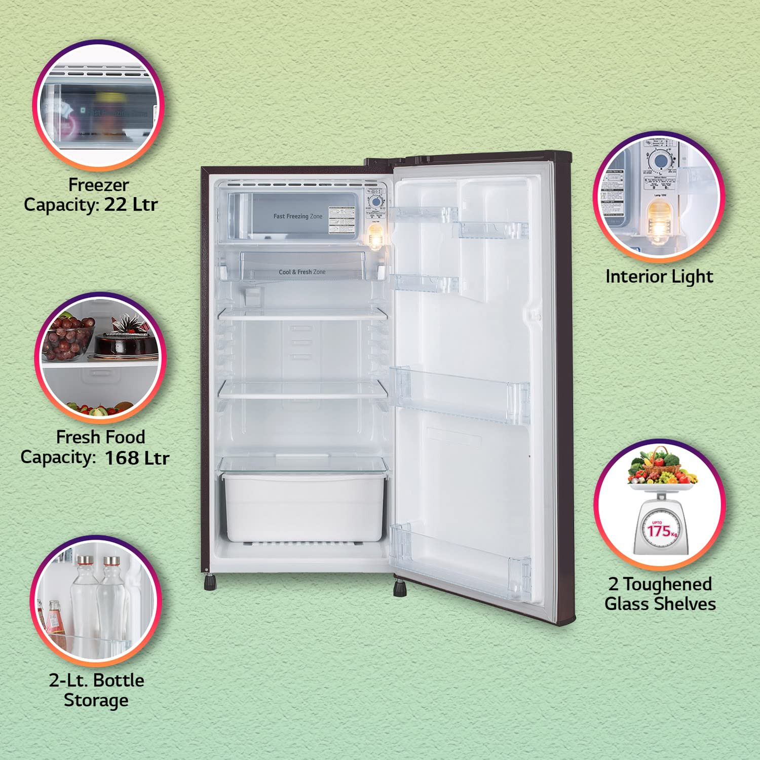 LG 190L 2 Star Direct-Cool Single Door Refrigerator GL-B199OSPC Scarlet Plumeria Fast Ice Making 2022 Model