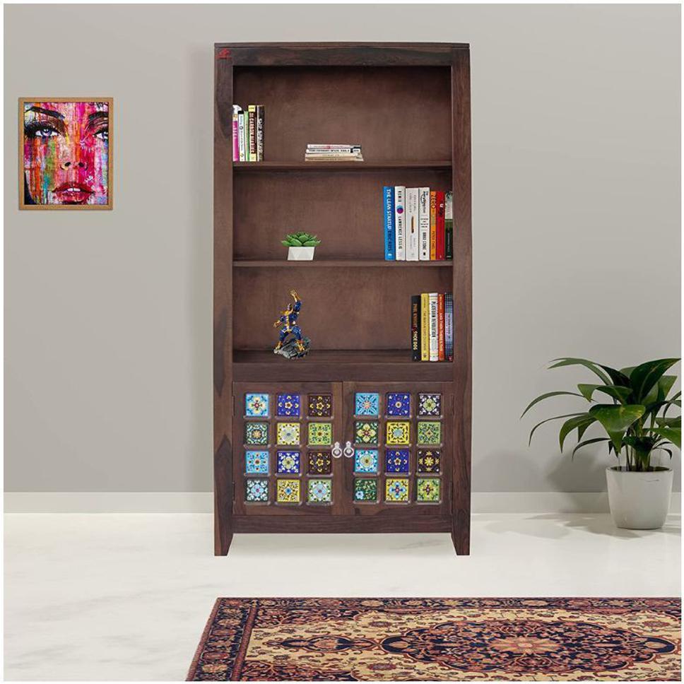 Aaram By Zebrs Bookcase 2 Door Cabinet Storage for Home Living Room Library Office Furniture Solid Wood Close Book Shelf (Finish Color - Brown, Pre-assembled)