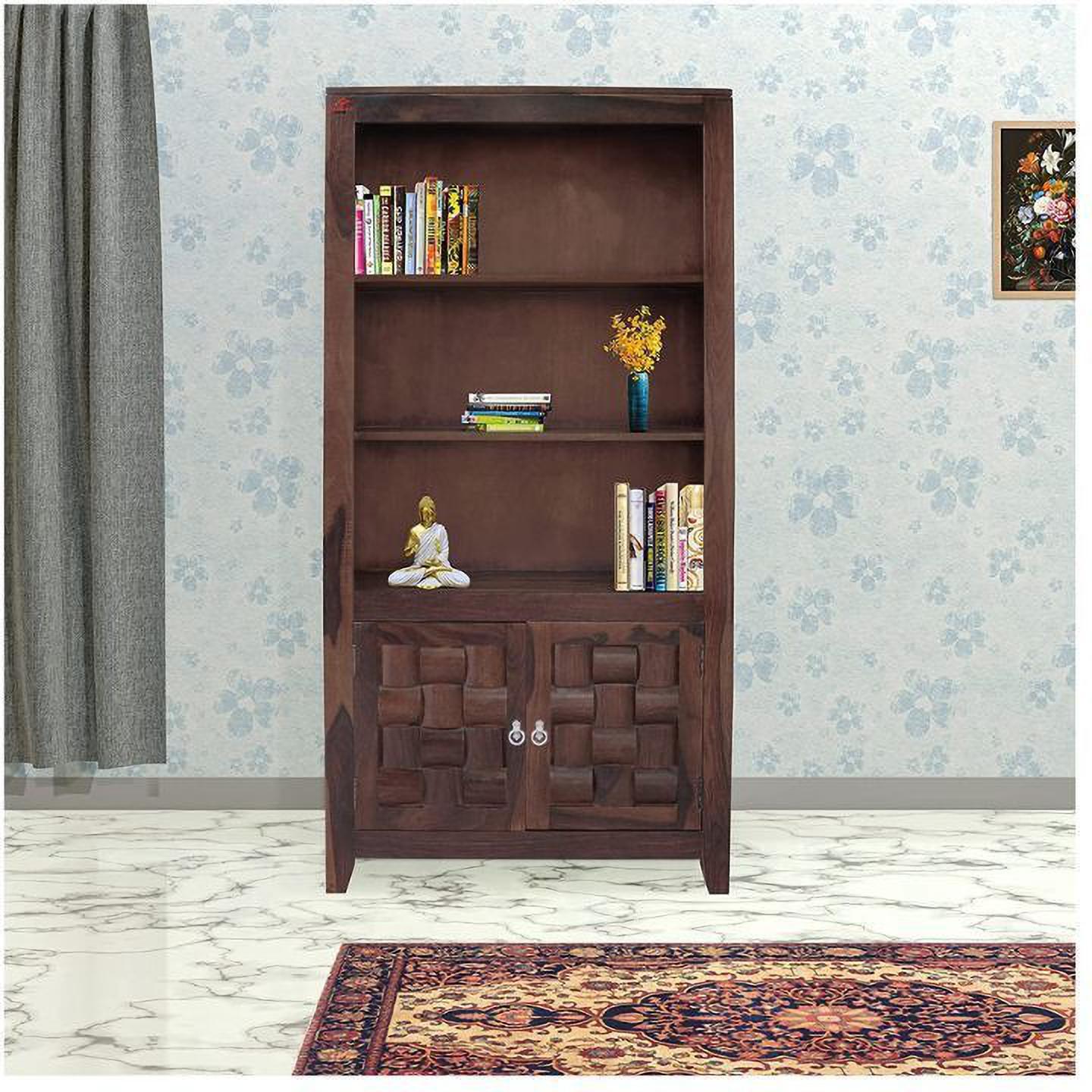 Aaram By Zebrs Bookcase 2 Door Cabinet Storage for Home Living Room Library Office Furniture Solid Wood Close Book Shelf (Finish Color - Walnut, Pre-assembled)