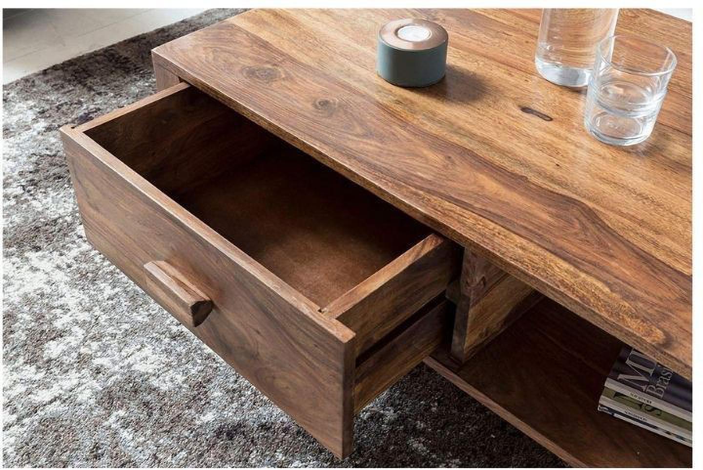 Aaram By Zebrs Center Coffee Table with Drawer & Shelf Storage for Home Living Room Solid Wood Coffee Table (Finish Color - Natural, Pre-assembled)