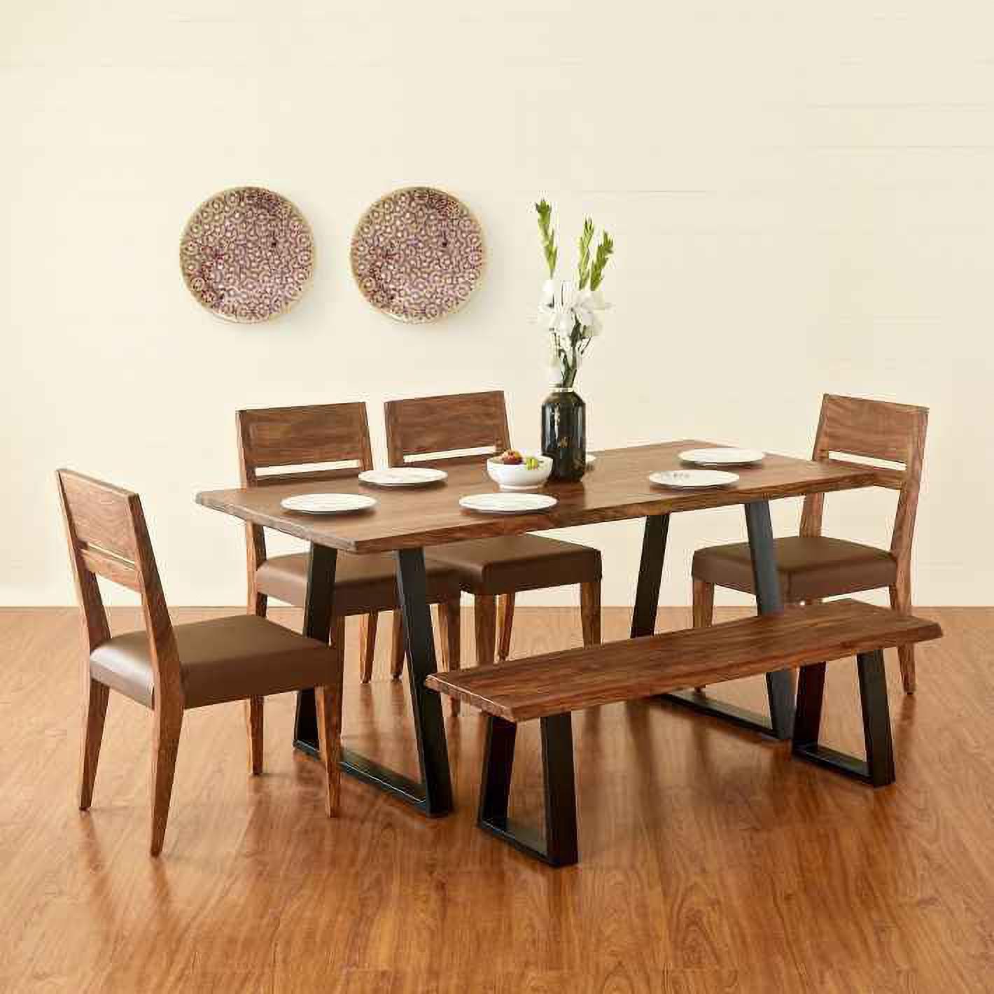 Aaram By Zebrs Dining Table Set With 4 Chairs And 1 Bench Solid Wood 6 Seater Dining Set (Finish Color -Honey Finish, DIY(Do-It-Yourself))