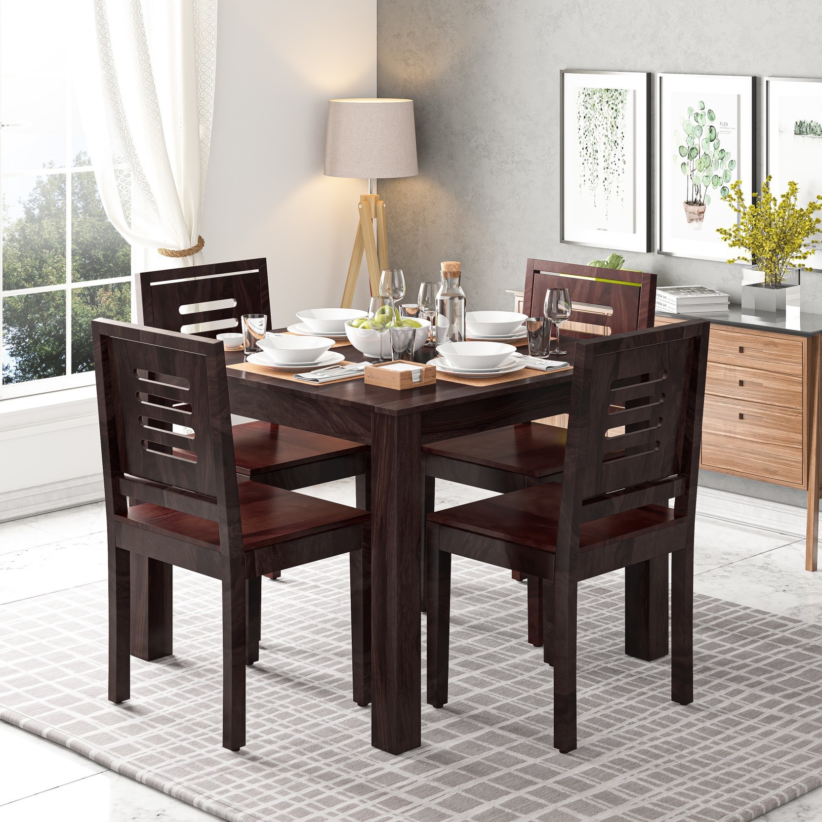 Aaram By Zebrs Dining Table With 4 Chairs For Dining Room Solid Wood 4 Seater Dining Set (Finish Color -Mahogany, DIY(Do-It-Yourself))