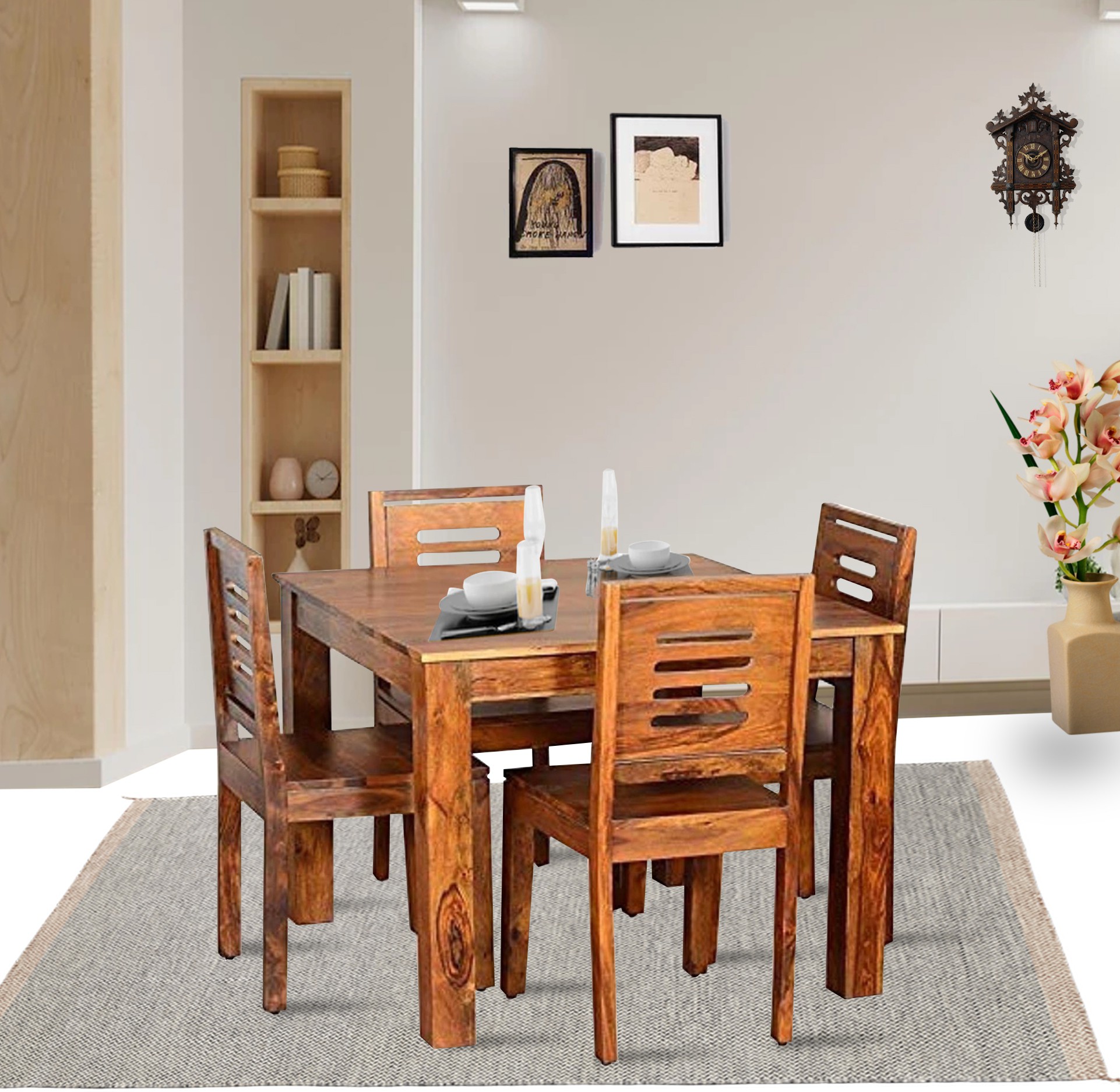 Aaram By Zebrs Dining Table With 4 Chairs For Dining Room Solid Wood 4 Seater Dining Set (Finish Color -Teak, DIY(Do-It-Yourself))