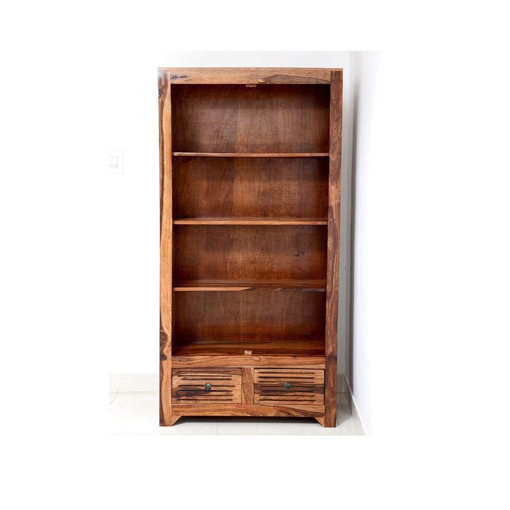 Aaram By Zebrs Furniture Solid Sheesham Wooden Book Shelf |Book Shelf with Book Racks &amp; Cabinet Storage| for Living Room, Home &amp; Office (Natural Finish)