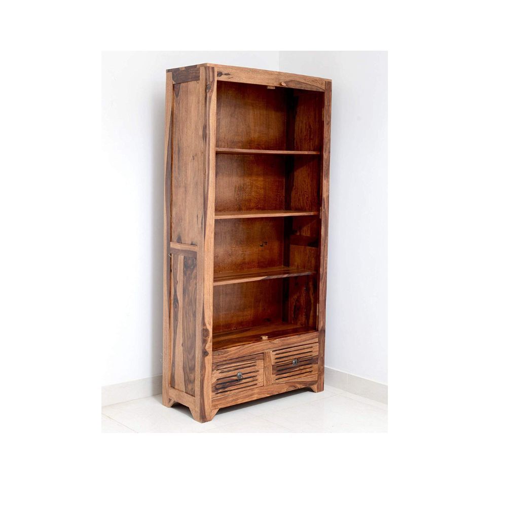 Aaram By Zebrs Furniture Solid Sheesham Wooden Book Shelf |Book Shelf with Book Racks & Cabinet Storage| for Living Room, Home & Office (Natural Finish)
