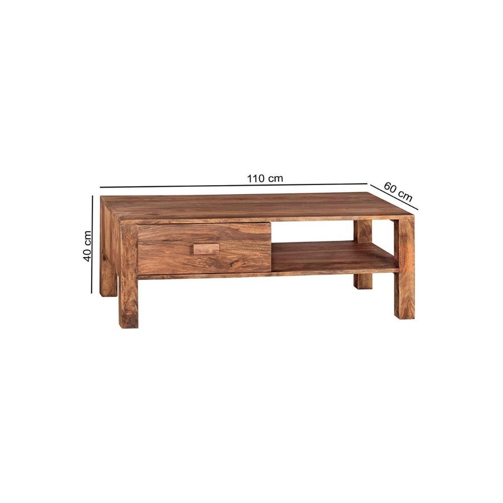 Aaram By Zebrs Modern Furniture Sheesham Wooden Center Coffee Table with Drawer & Shelf Storage for Home Living Room | Wooden Coffee Table | Tea Table |Natural Finish