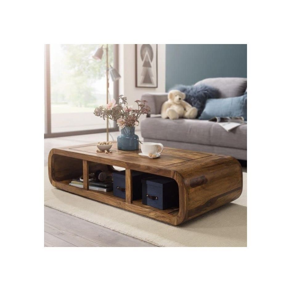 Aaram By Zebrs Modern Furniture Sheesham Wooden Center Coffee Table with Shelf Storage for Home Living Room | Wooden Coffee Table | Tea Table |Natural Teak