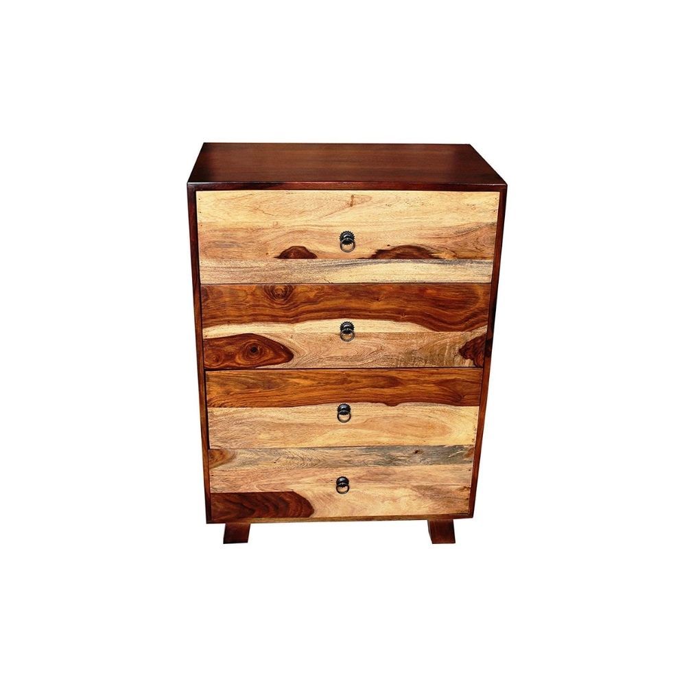 Aaram By Zebrs Modern Furniture Solid Sheesham Indian Rosewood Bedside Table with 4 Drawers Storage for Bedroom