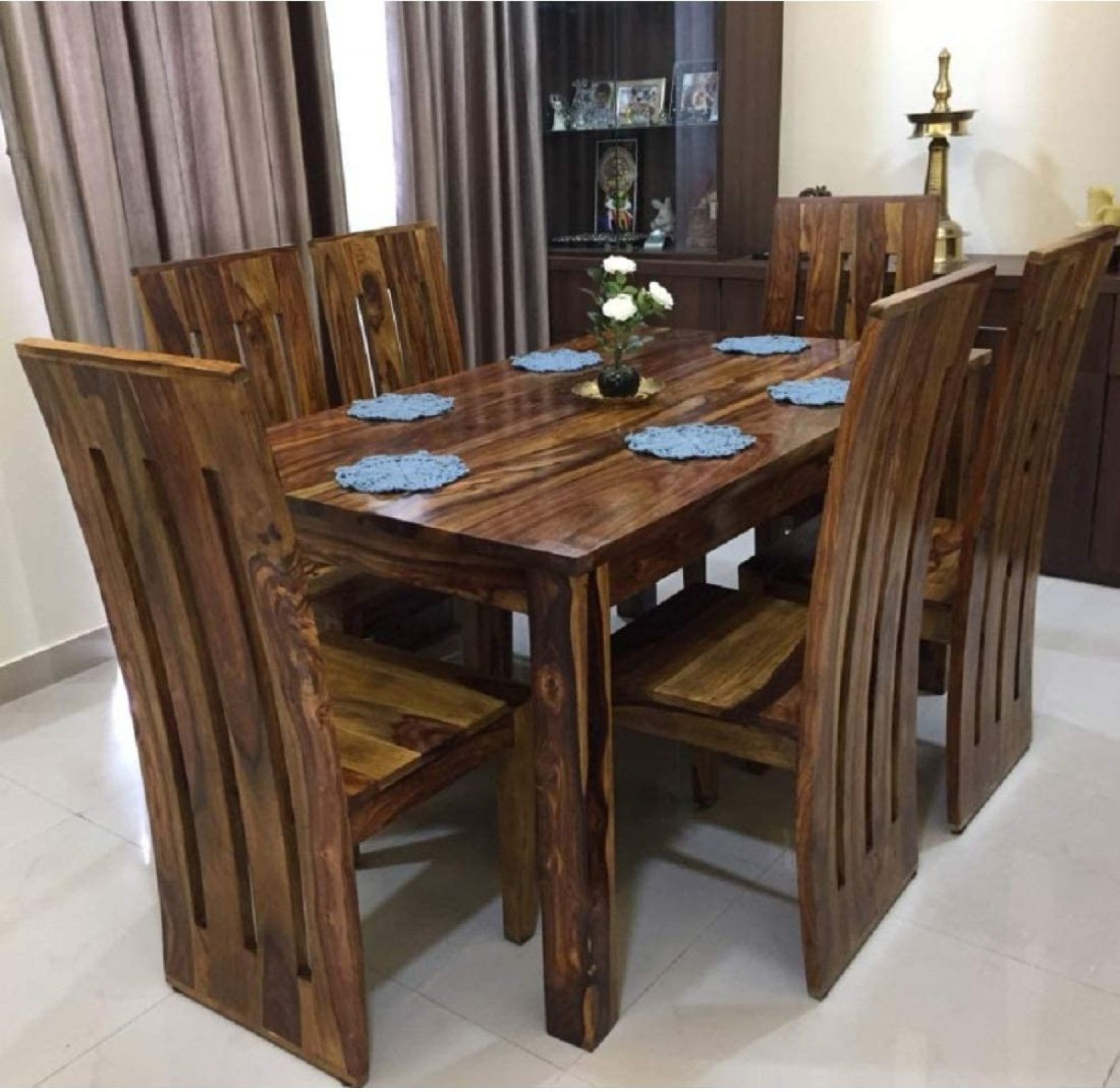 Aaram By Zebrs Premium Wooden Dining Solid Wood 6 Seater Dining Set (Finish Color -Brown, DIY(Do-It-Yourself))