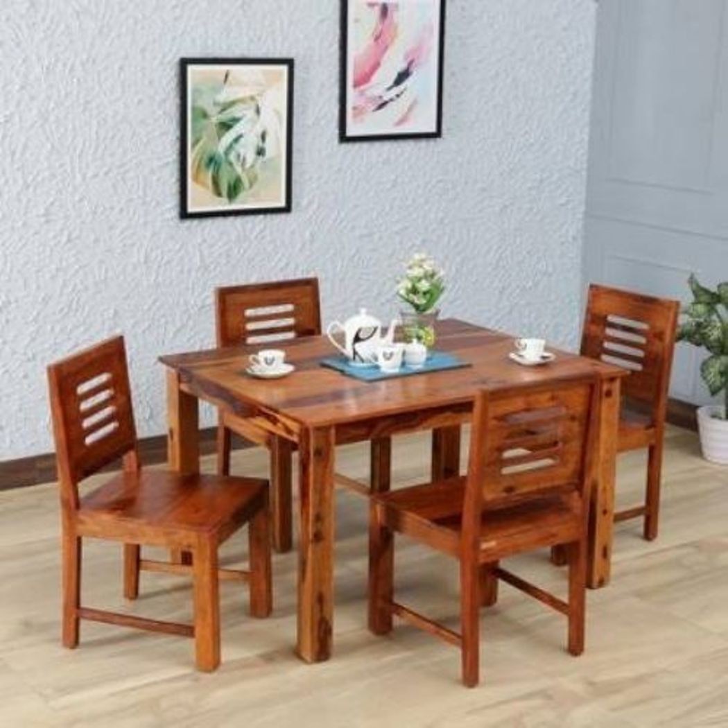 Aaram By Zebrs Solid Wood 4 Seater Dining Set (Finish Color -Natural Teak, DIY(Do-It-Yourself))