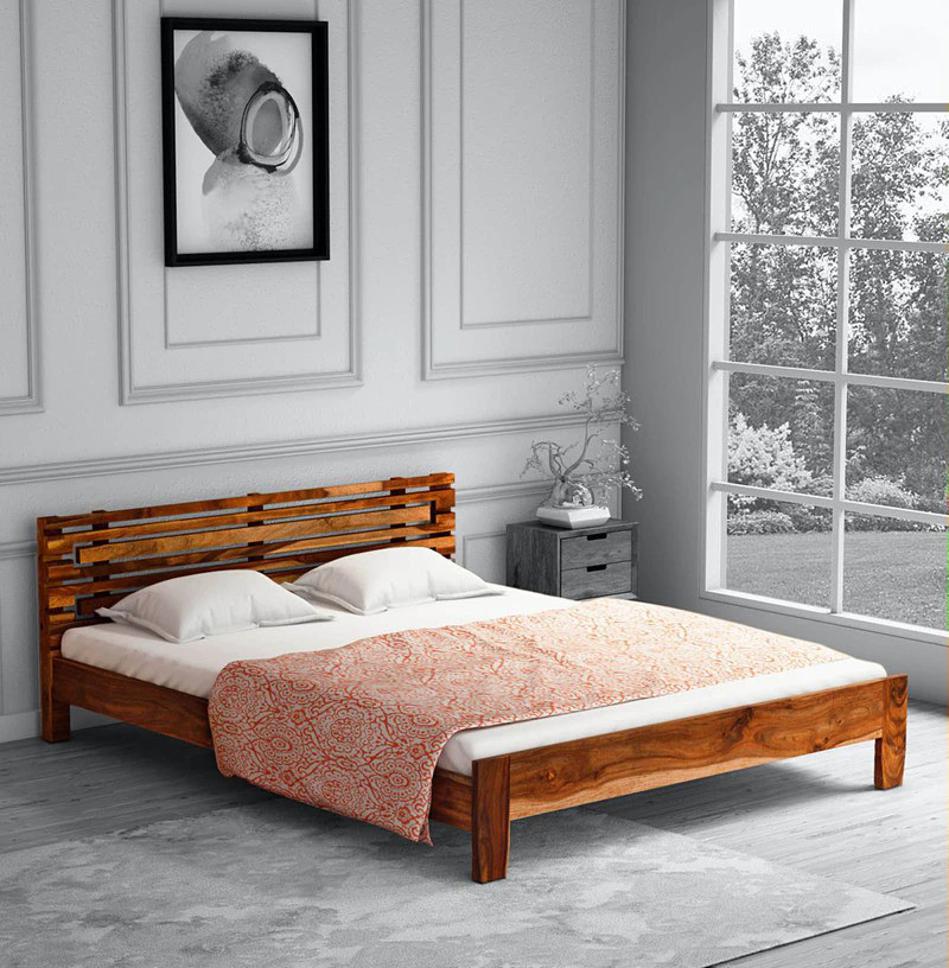 Aaram By Zebrs Solid Wood Queen Bed (Finish Color - Rustic Teak, Delivery Condition - DIY(Do-It-Yourself))