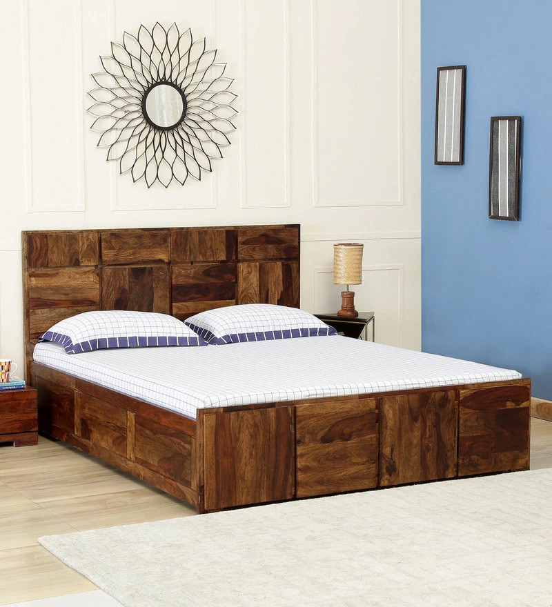 Aaram By Zebrs Solid Wood Queen Bed (Finish Color - Sheesham Wood, Delivery Condition - DIY(Do-It-Yourself))