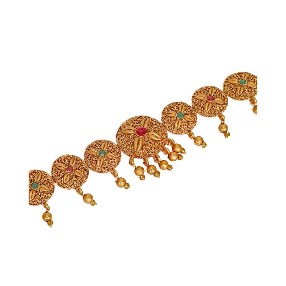 Accessher Gold Plated Stones Studded Waist Belt |Bridal Kamarbandh |Kamarpatta Red & Green